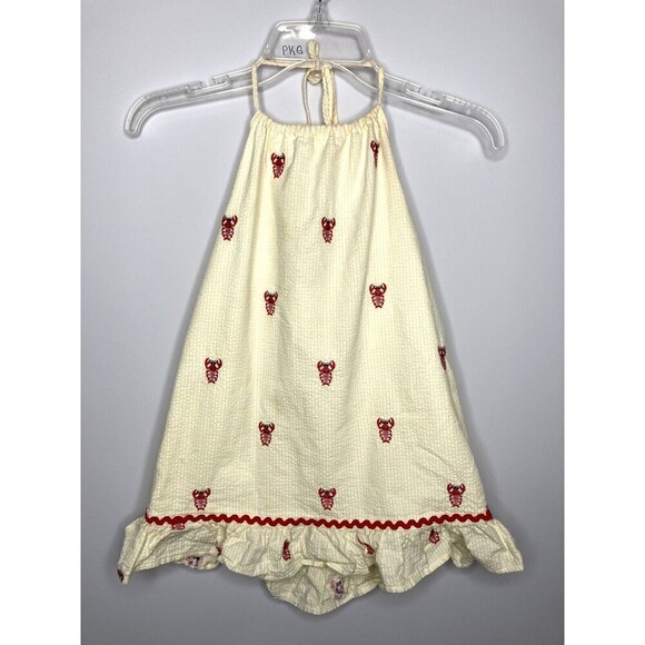 Castles & Crowns Halter Dress Girls Youth Size 6/6X Yellow Seersucker Lobsters - Picture 1 of 4